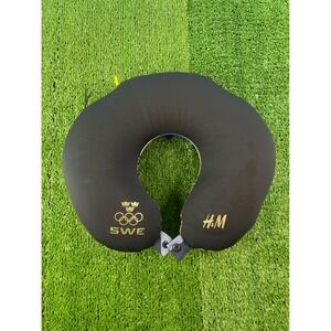 H&M SWE Sweden Olympics Neck Pillow Travel Comfort Black Gold Logo‎